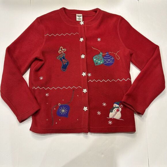 Premier International Ladies Vintage Christmas Cardigan Sweater Red Size M - Picture 1 of 7